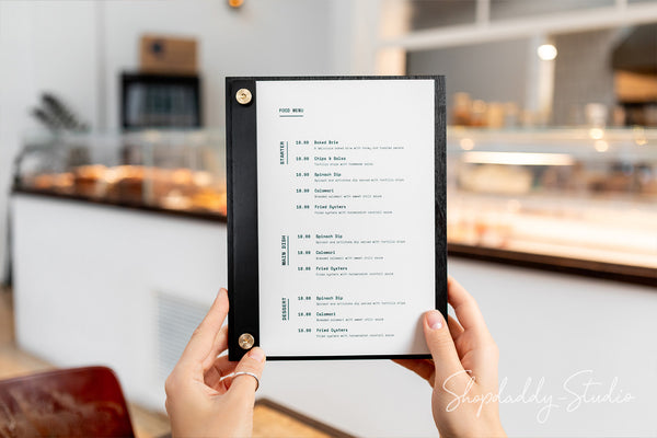 Custom Black Menu Holder with Vertical Plank on Screws