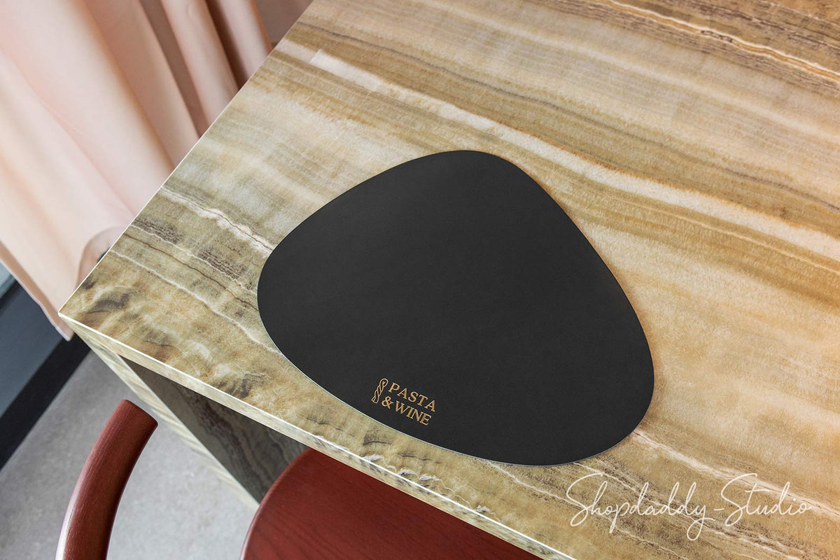 Custom Black Thick Leather Pable Table mat for cafe