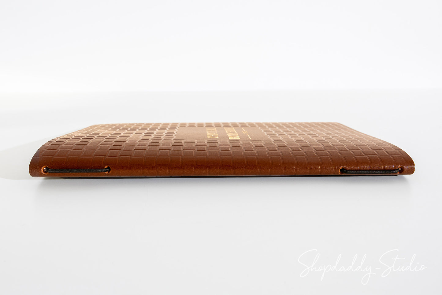 Custom Brown Leather Menu Cover with Woven Pattern