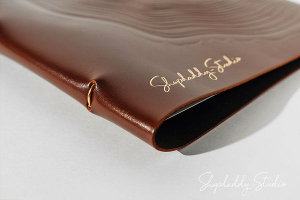 Custom Brown Thick Leather Menu Folder with Golden Rings for bar