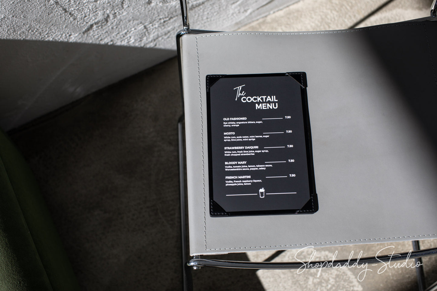 Black Double Leather Holder with Corners for cocktail menu