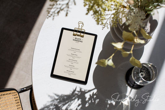 Black Menu Board with Golden Binder