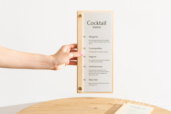 Custom Cocktail Menu Board with Golden Screws for Bar