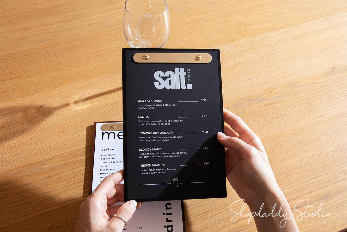 Custom Cocktail Menu holder for cafe bar