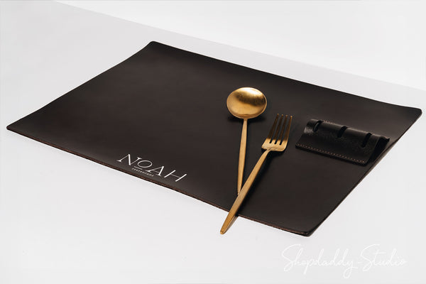 Custom Dark Brown  Leather Dining Placemats with Built-In Cutlery Holder for restaurant