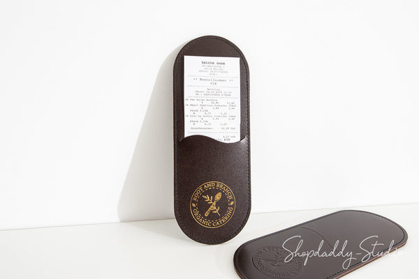 Custom Dark Brown Leather Rounded Check Presenter