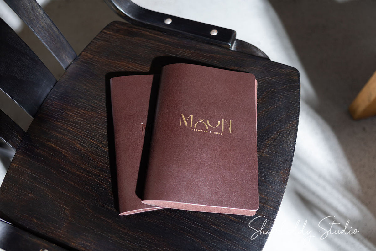 Dark Brown Thick Leather Menu Cover with Brass Plank