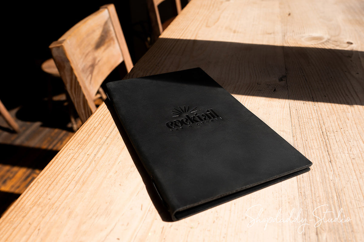Custom Double Leather Menu Book with Elastic Band