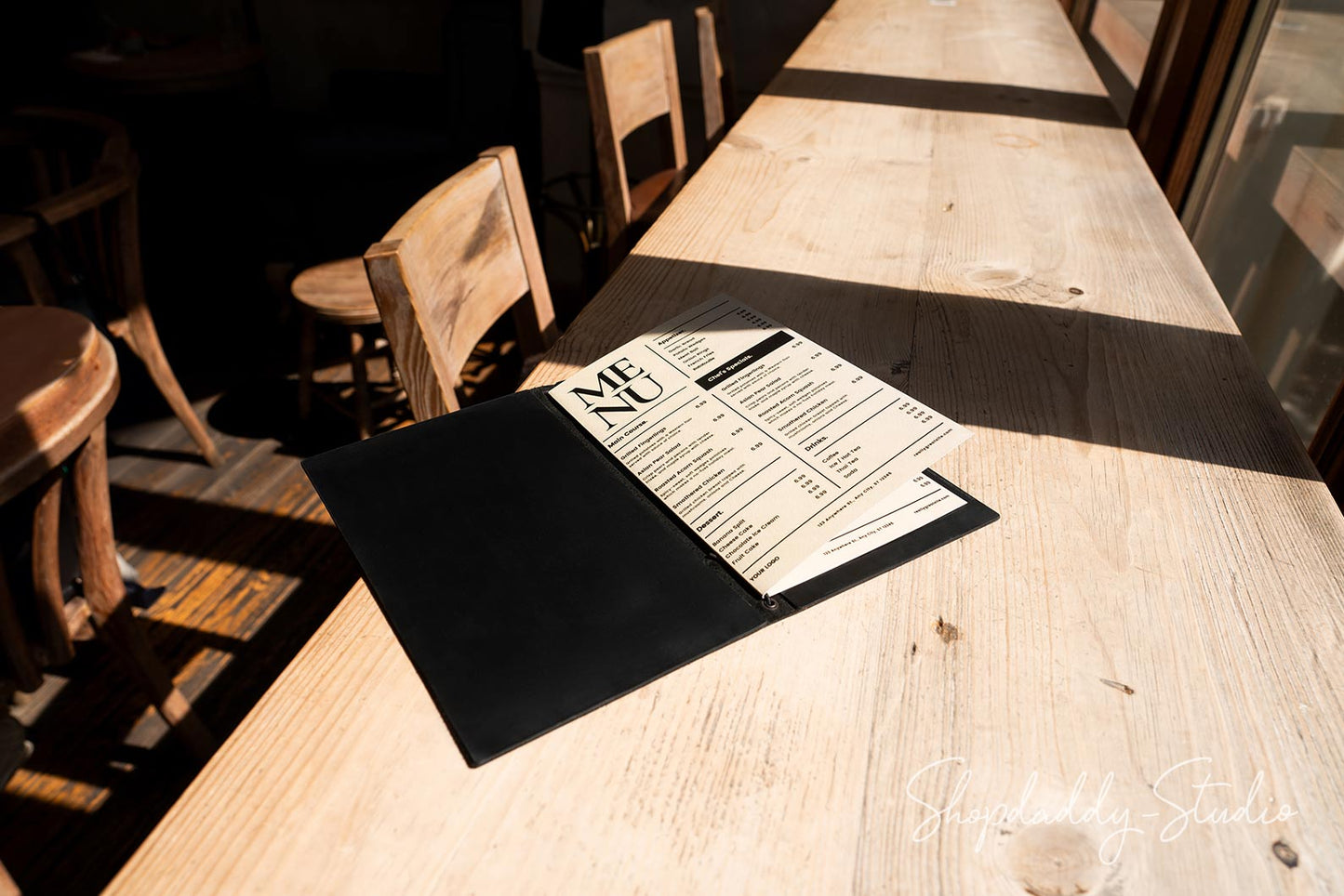 Custom Double Leather Menu Holder with Elastic Band