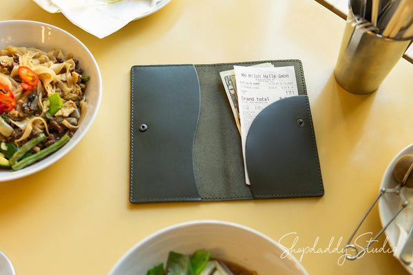 Custom Green Italian Leather Server Booklet With Wave Pockets for restaurant