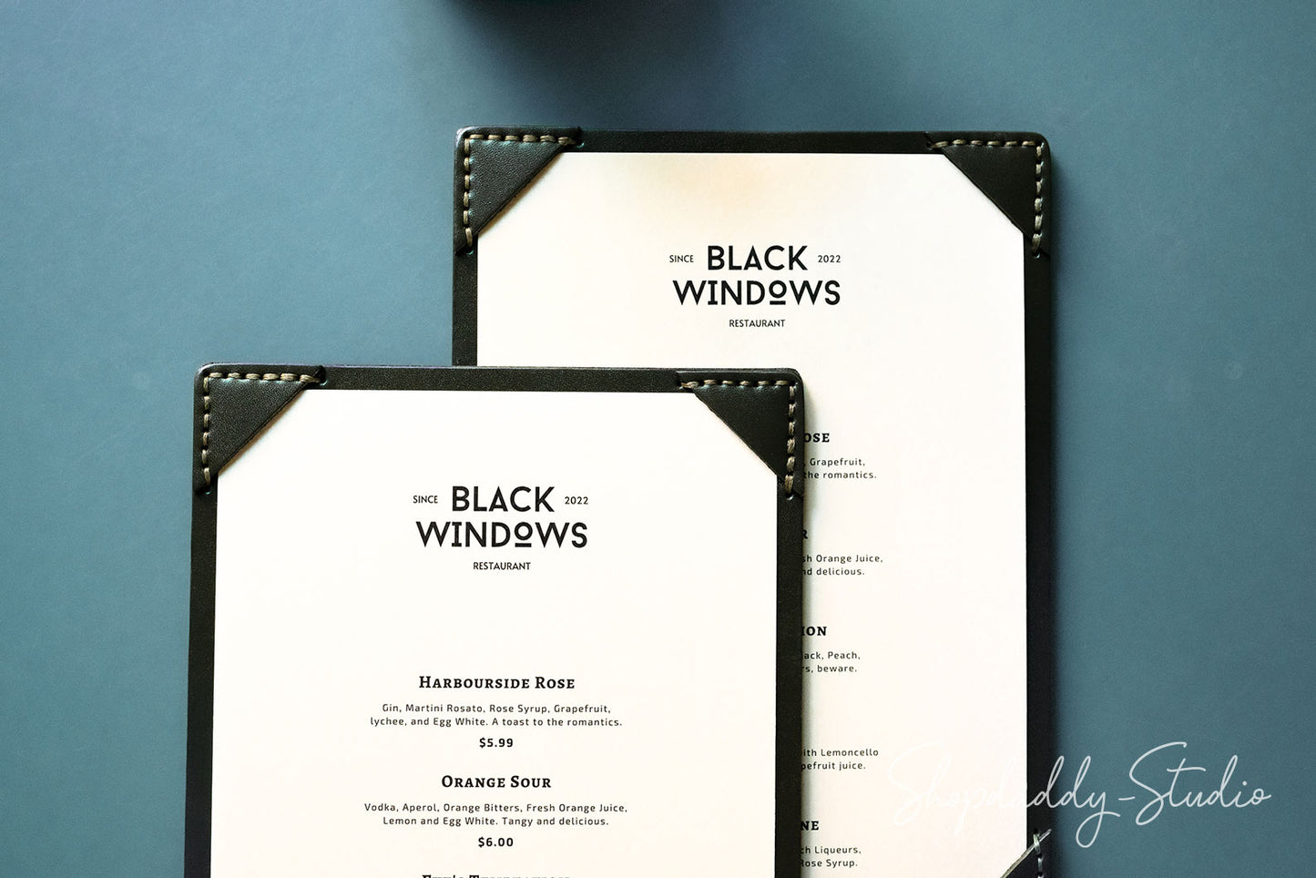 Custom Green Leather Holder with Corners for cafe