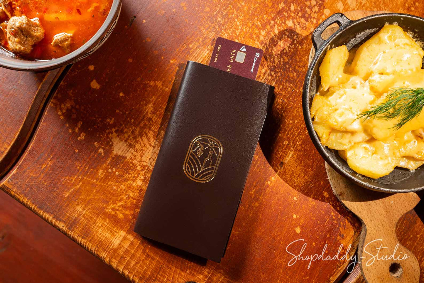 Custom Italian Leather Server Book With Card Pocket for restaurant