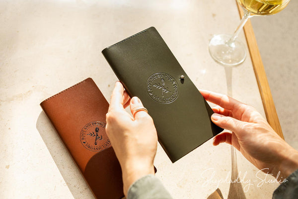 Custom Italian Leather Server Check Holder With Button Stud For Restaurant