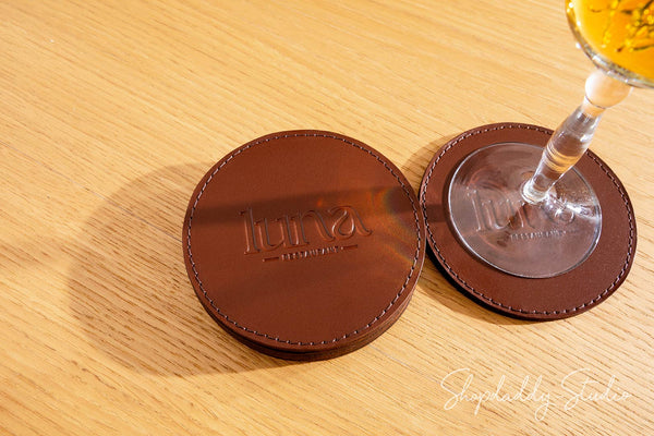 Custom Leather Coaster Set For Restaurant with logo