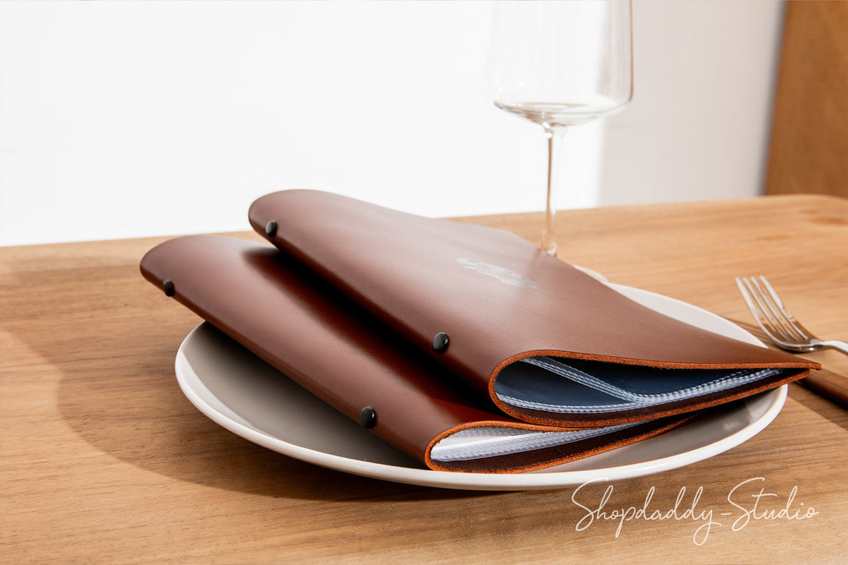 Custom Leather Menu Book With Sleeves for restaurant