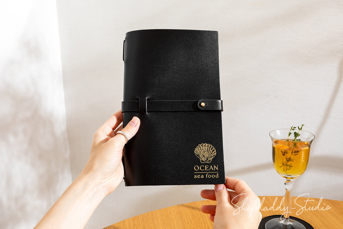 Custom Leather Menu Cover With Belt For Restaurant