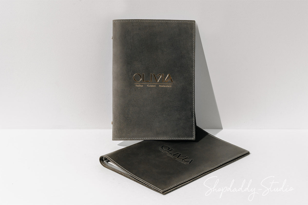 Custom Leather Menu Cover With Plastic Sleeves