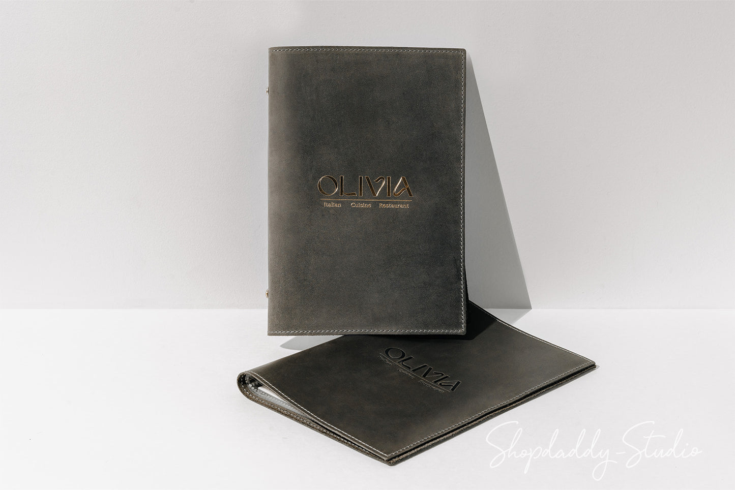 Custom Leather Menu Cover With Plastic Sleeves