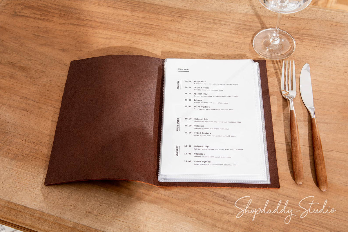 Custom Leather Menu Folder With Sleeves for restaurant