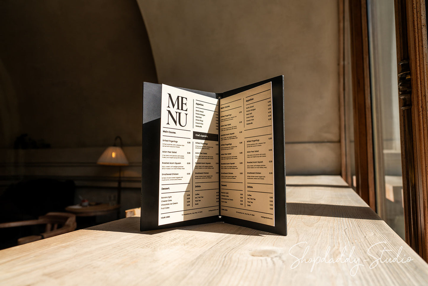 Custom Leather Menu Folio With Logo For Restaurant