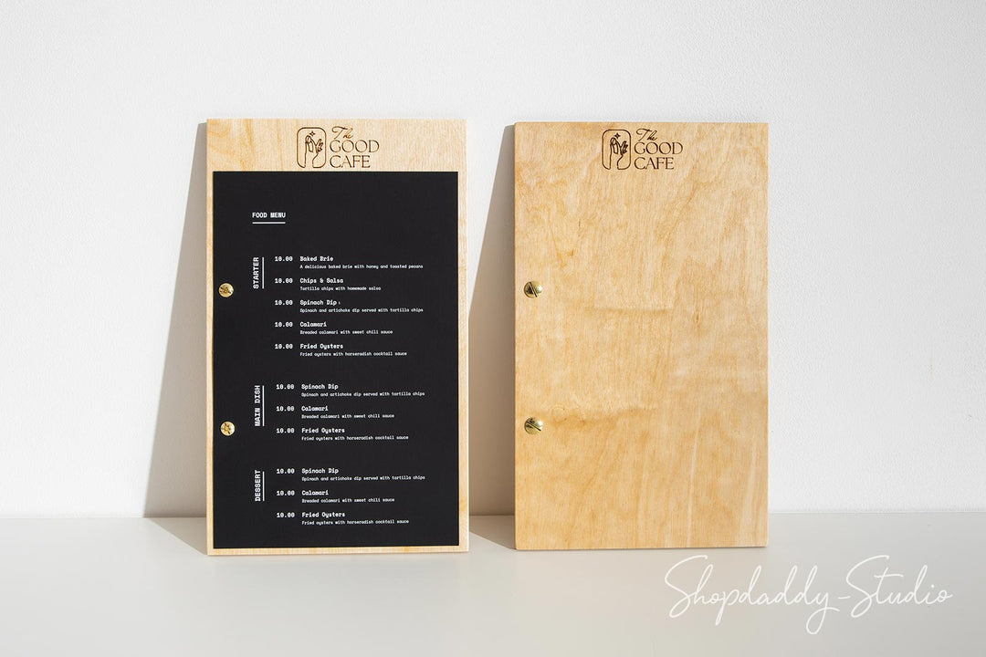 Matt Lacquer Plywood Menu Board with Engraved Logo – Shopdaddy-Studio