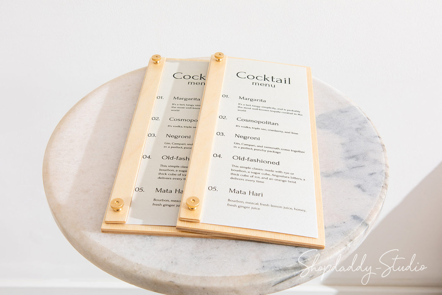 Custom Menu Board with Golden Screws for Bar