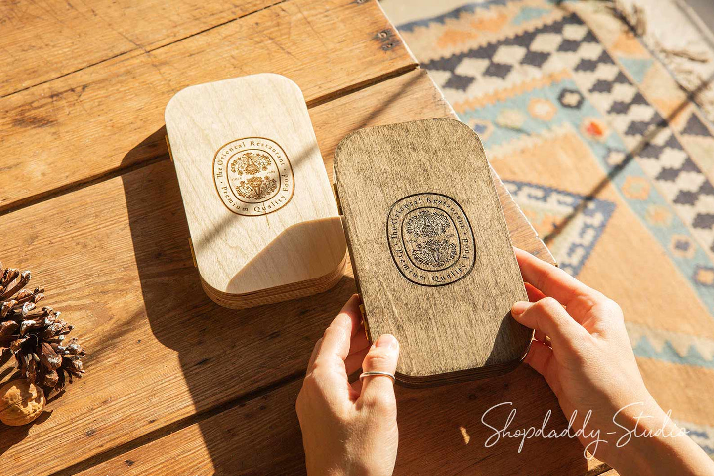 Custom Oval Wood Bill Presenter Box With Magnets for bar