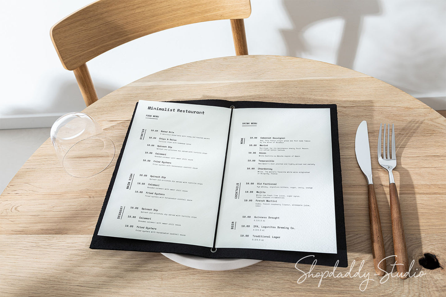 Custom Personalized Menu Cover Black