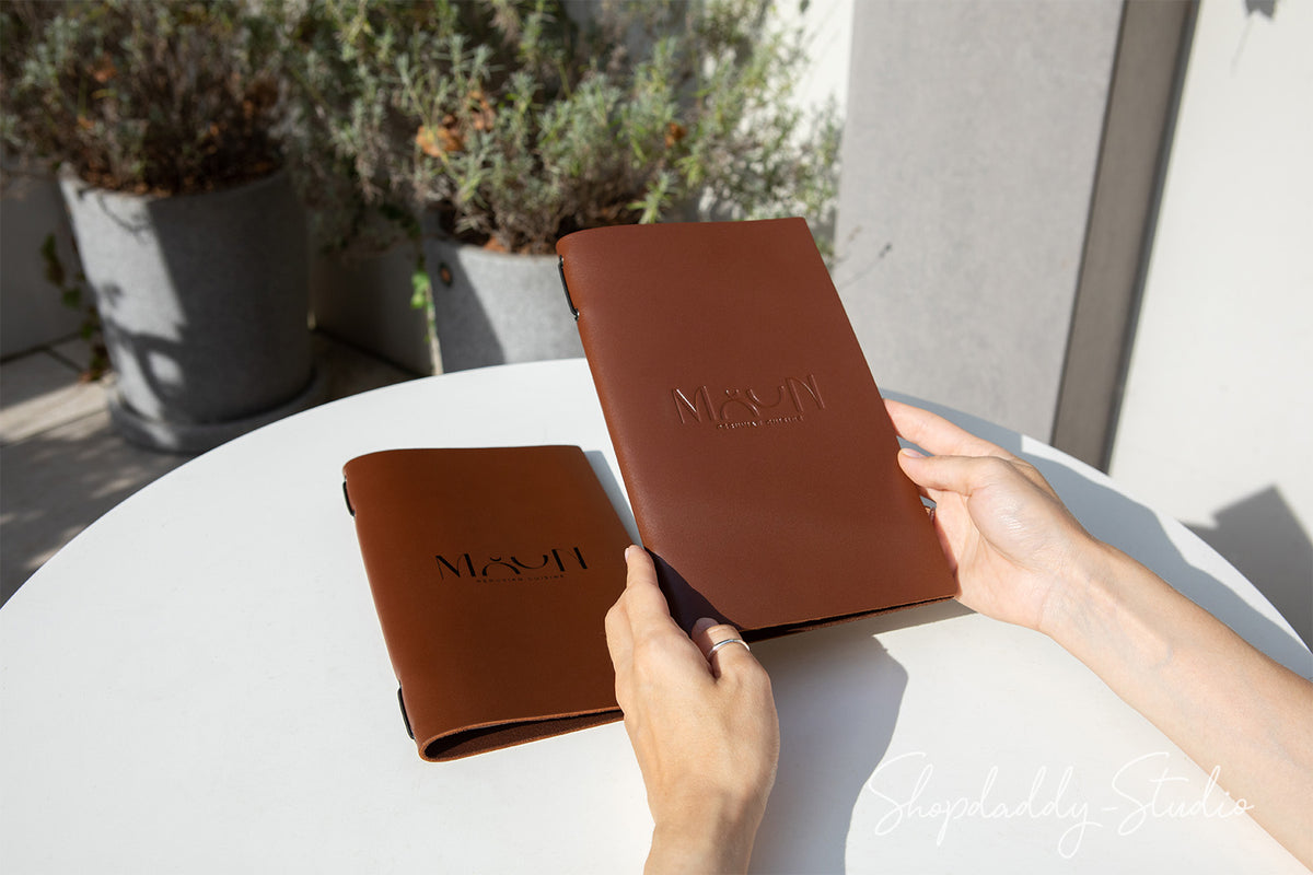 Brown Thick Leather Menu Cover with Elastic Band