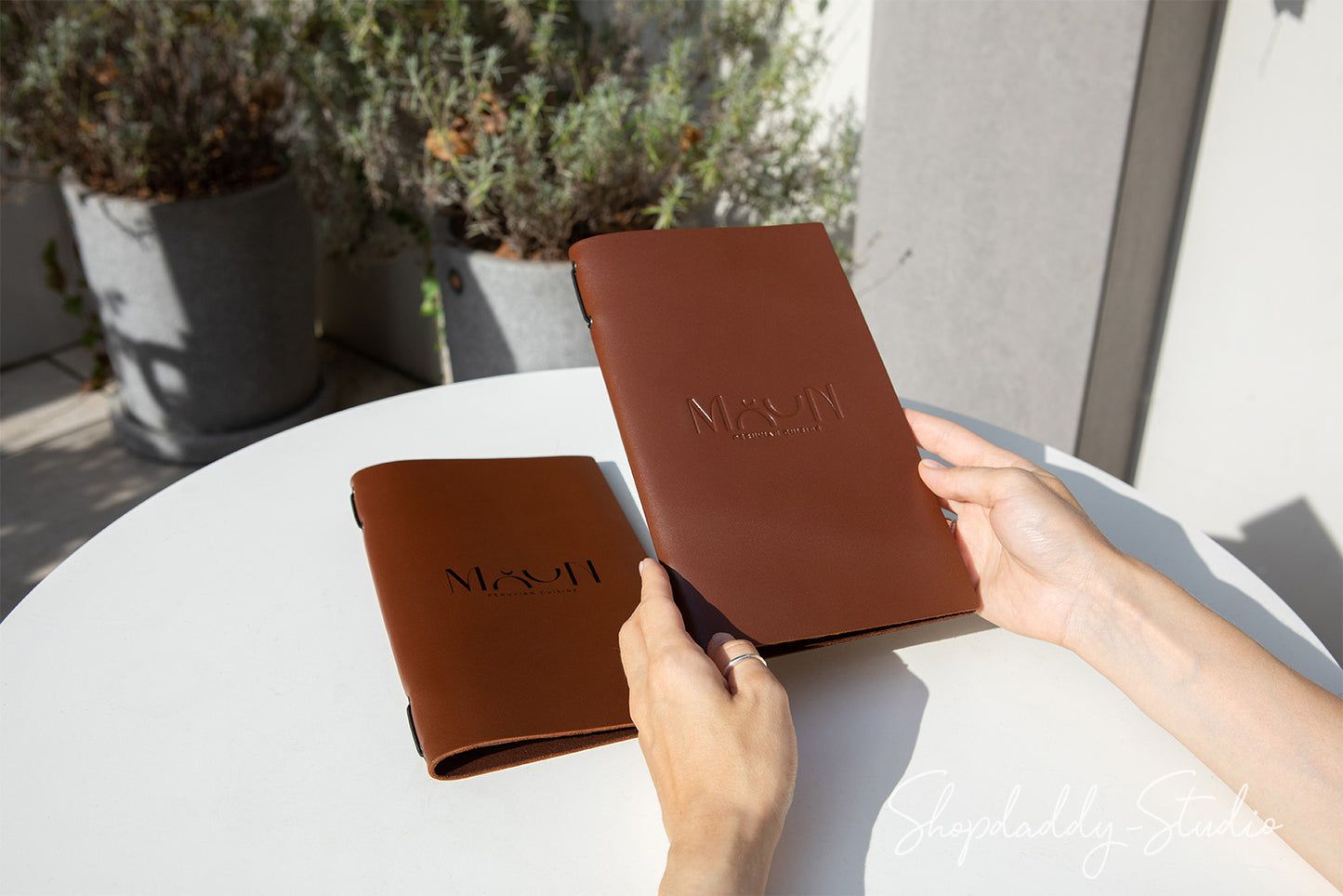 Brown Thick Leather Menu Cover with Elastic Band