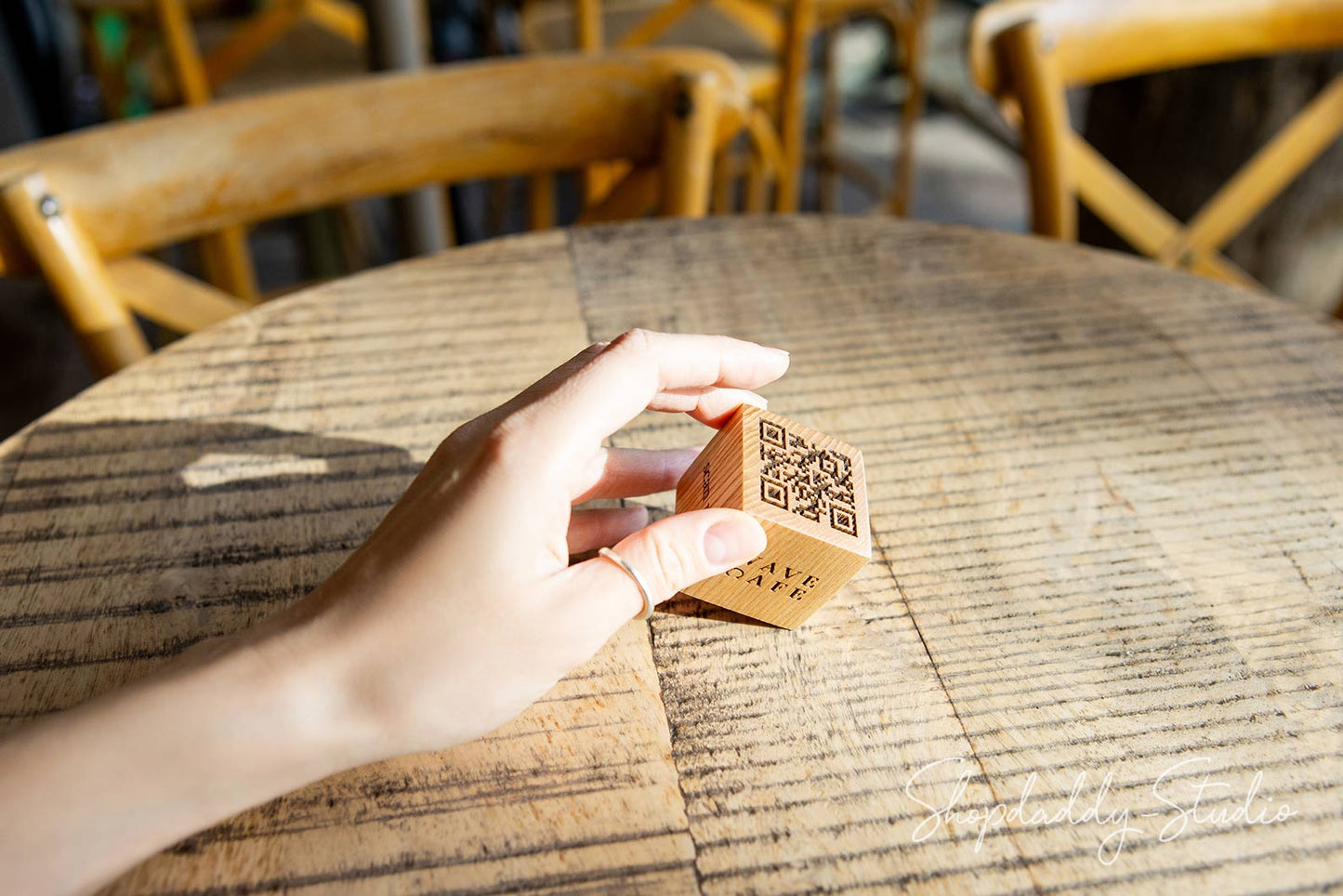 Custom Set of 10 Wooden QR Code Cubes with Logo and Table Number for restaurant