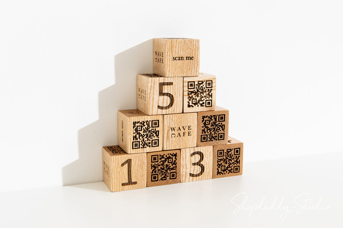 Custom Set of 10 Wooden QR Code Table Sign with Logo and Table Number for bar
