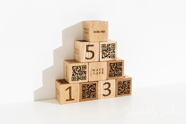 Custom Set of 10 Wooden QR Code Table Sign with Logo and Table Number for bar