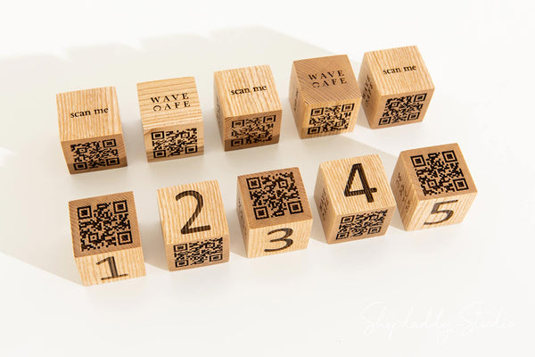 Custom Set of 10 Wooden QR Code Table Sign with Logo and Table Number for cafe
