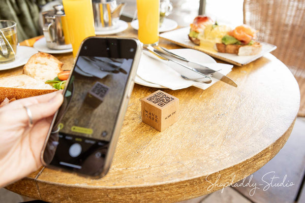 Custom Set of 10 Wooden QR Code Table Sign with Logo and Table Number for restaurant