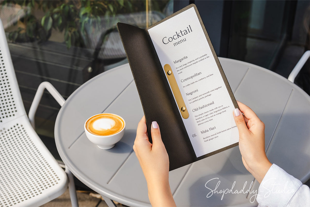 Custom Thick Leather Menu Cover with Brass Plank For Cocktail Menu
