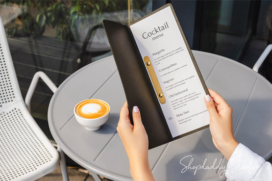 Custom Thick Leather Menu Cover with Brass Plank For Cocktail Menu