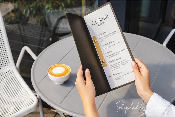 Custom Thick Leather Menu Cover with Brass Plank For Cocktail Menu
