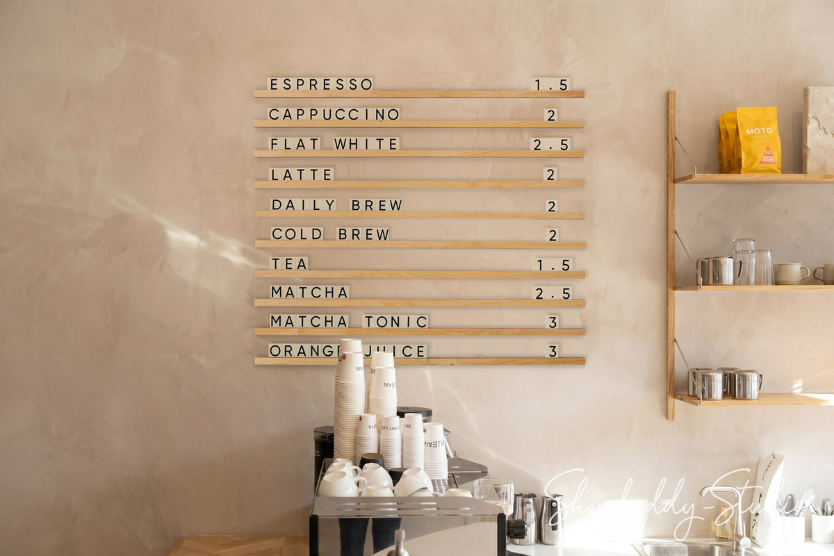 Custom Wall Menu Board With Wooden Rails & Changeable Letters for Menu Display