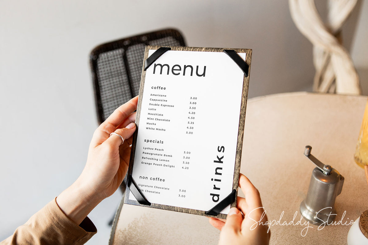 Custom Walnut Menu Board with Leather Corners