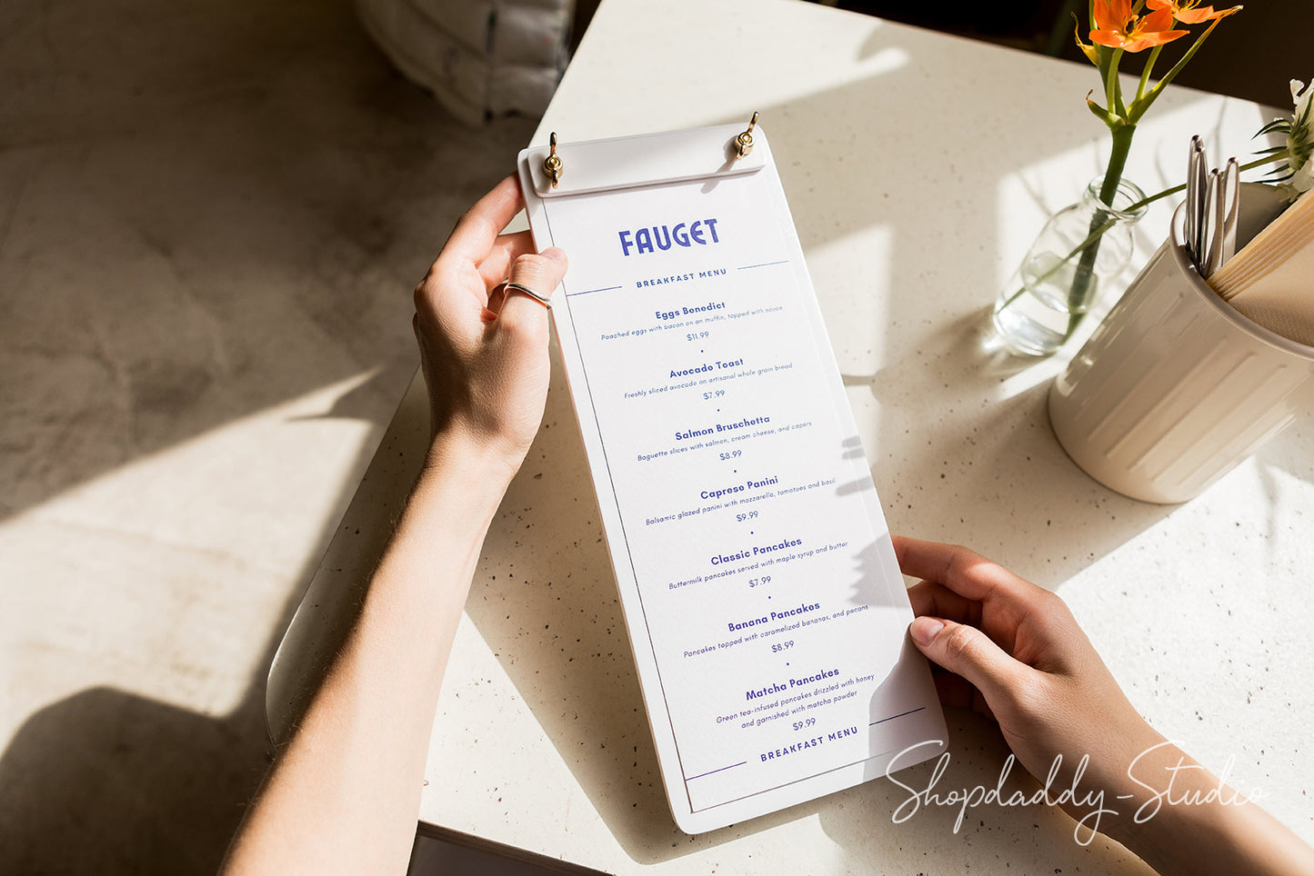 Custom White Menu Board with Metal Screws
