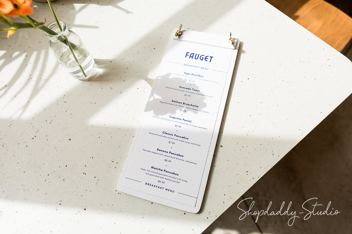 Custom White Menu Holder with Metal Screws