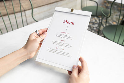 Custom White Plywood Menu Board with Brass Screw