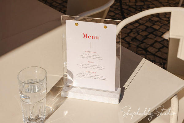 Custom White Wooden/Acrylic Table Menu Stand