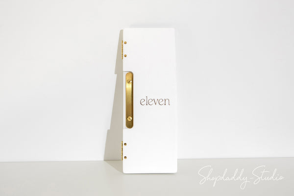 Custom White Wooden Album / Menu Holder with Brass Plank