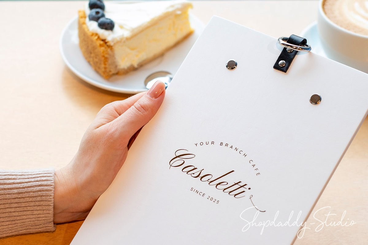 Custom White Wooden Menu Board with Metal Ring