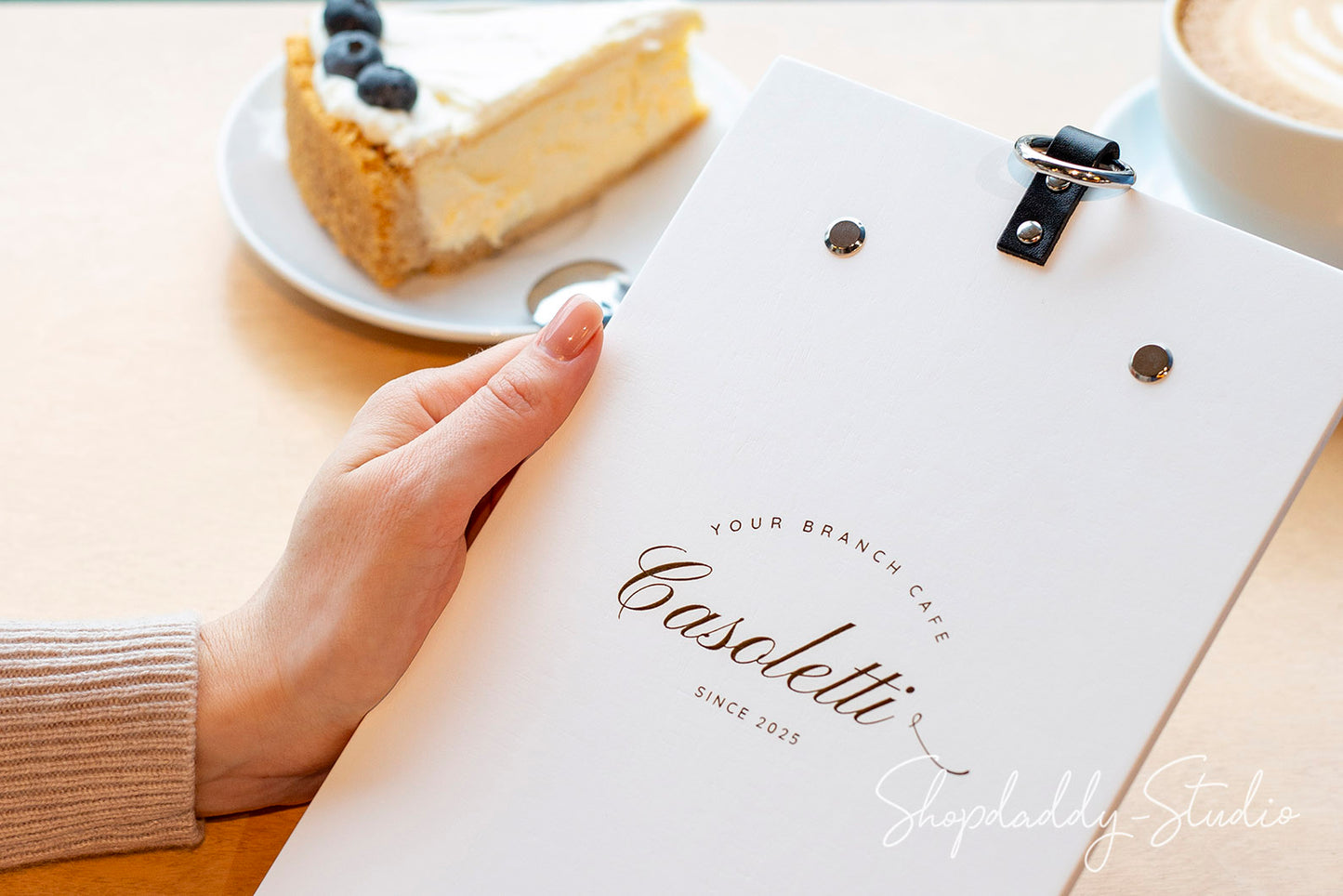 Custom White Wooden Menu Board with Metal Ring