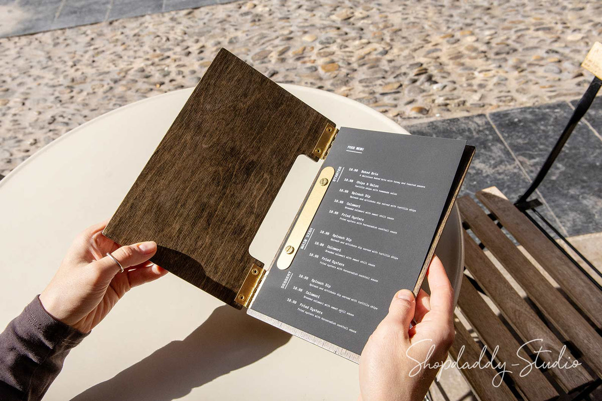 Custom Wood Album / Menu Holder with Brass Plank for pub