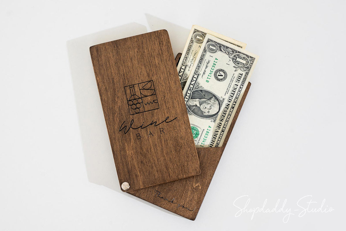 Custom Wood Check Presenter Box with Rotating Lid for cafe