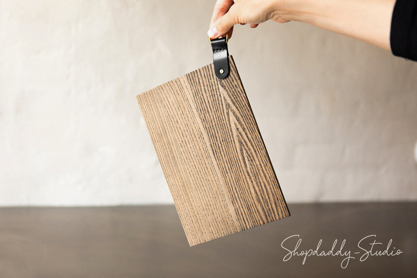 Custom Wood Menu Board With Leather Strap & Metal Ring